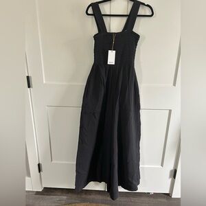 Quince Organic Cotton Gauze Smocked Wide Leg Jumpsuit Black Small NWT